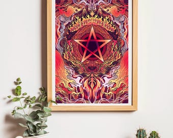 Fire Element Pentacle Witches Way Oracle Card Illustration Print A4