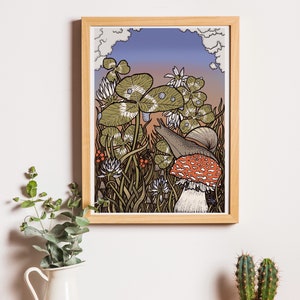 Trèfle Escargot Champignon Automne Lenormand Oracle Carte Illustration Imprimer A4