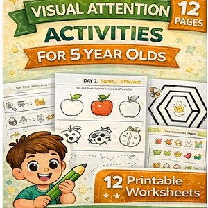 Visual Attention Activities for 5-Year-Olds | Matching & Pattern Worksheets | Printable PDF