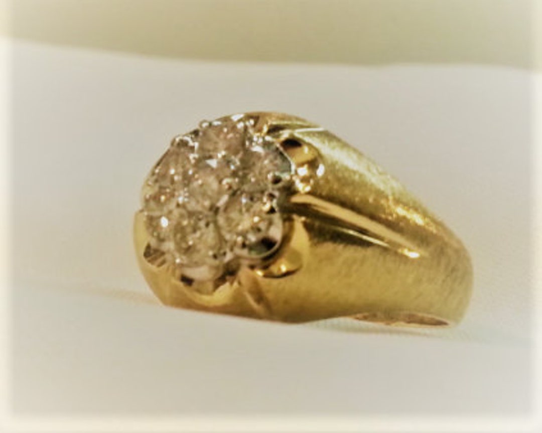 Mans Diamond Ring 14K Yellow Gold Vintage Cluster Top Mens - Etsy