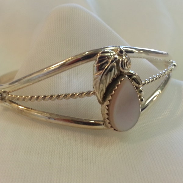 Native American Bracelet Pink Mother of Pearl Sterling Silver