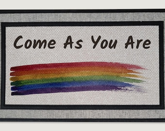 Rainbow Pride Doormat 18x30, LGBTQ Welcome Mat, All Are Welcome Here Porch Decor, Love Wins Front Door Rug, Y'all Means All Entry Mat