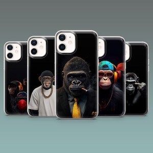 Gorilla Phone Case Gangster Funny monkey Cover for iPhone 17Pro, 16, 15, 14, 13, 12, Samsung S25, S24, S23Fe, S22, A16, A26, Pixel 10, 9Pro