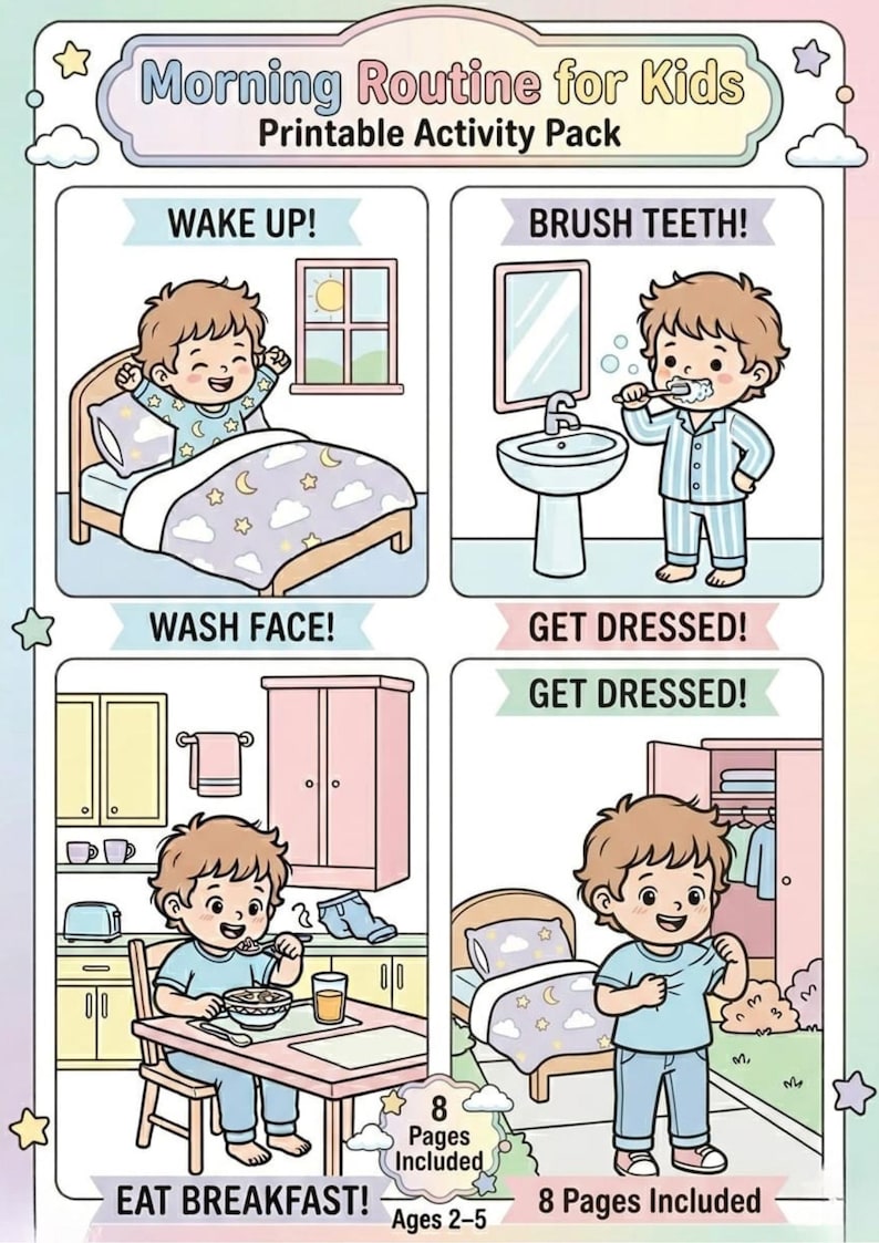 Morning Routine for Kids Printable | Toddler Daily Routine Chart ...