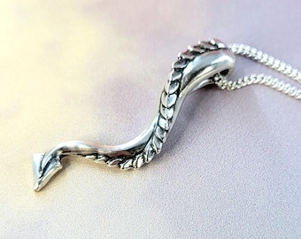 Dragon Tail Necklace in Sterling Silver, Fantasy pendant handcrafted in solid 925 silver