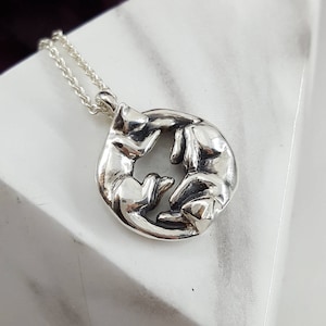 Yin Yang Cats Necklace in Sterling Silver, Silver Cat Necklace, Zen Kitty Necklace, Silver Yoga cat, Sleeping cat necklace, cat jewelry