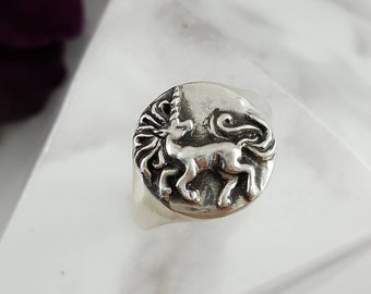 Sterling Silver Unicorn Signet Ring: Handcrafted Fantasy Jewelry