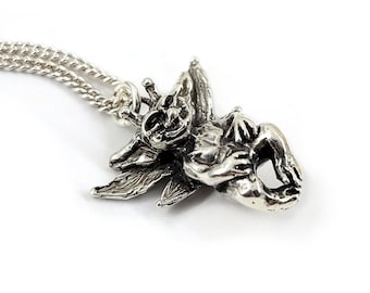 Cornish Pixie Necklace in Sterling Silver, Handmade Cornish Pixie Charm, Mythical Creature Jewelry, Silver Fairy Pendant