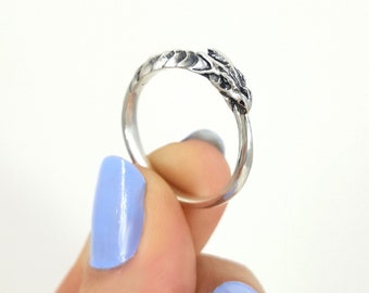 Anillo Ouroboros en plata de ley, anillo de serpiente esculpido a mano, anillo de dragón de plata, joyería de fantasía