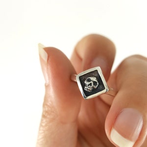 Handmade Skull Ring in Sterling Silver, Mini Darkened Silver Skull Ring, Momento mori jewelry