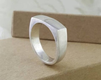 Flat Bar Ring in Sterling Silver, silver wide bar ring, handmade silver ring, thick band ring, unique silver ring, modern silver square ring