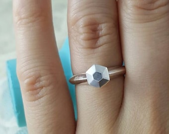 Faux Diamond Ring in Sterling Silver, alternative Engagement ring silver, silver minimalist engagement ring, geometric ring, unique ring