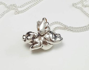 Flying Pig Necklace in Sterling Silver, silver flying pig pendant, flying pig charm, silver pig jewelry, when pigs fly, good luck charm