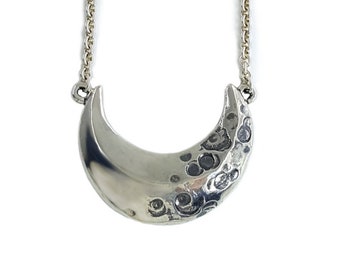 Crater Moon Necklace in Sterling Silver, Crescent Moon Pendant, Silver Moon Necklace, Moon Crater Necklace, Celestial Jewelry, Unique Moon
