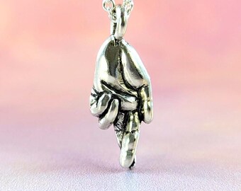 Fingers Crossed Necklace Handcrafted in Sterling Silver, Fingers Crossed Pendant, Hope jewelry, Good Luck Charm