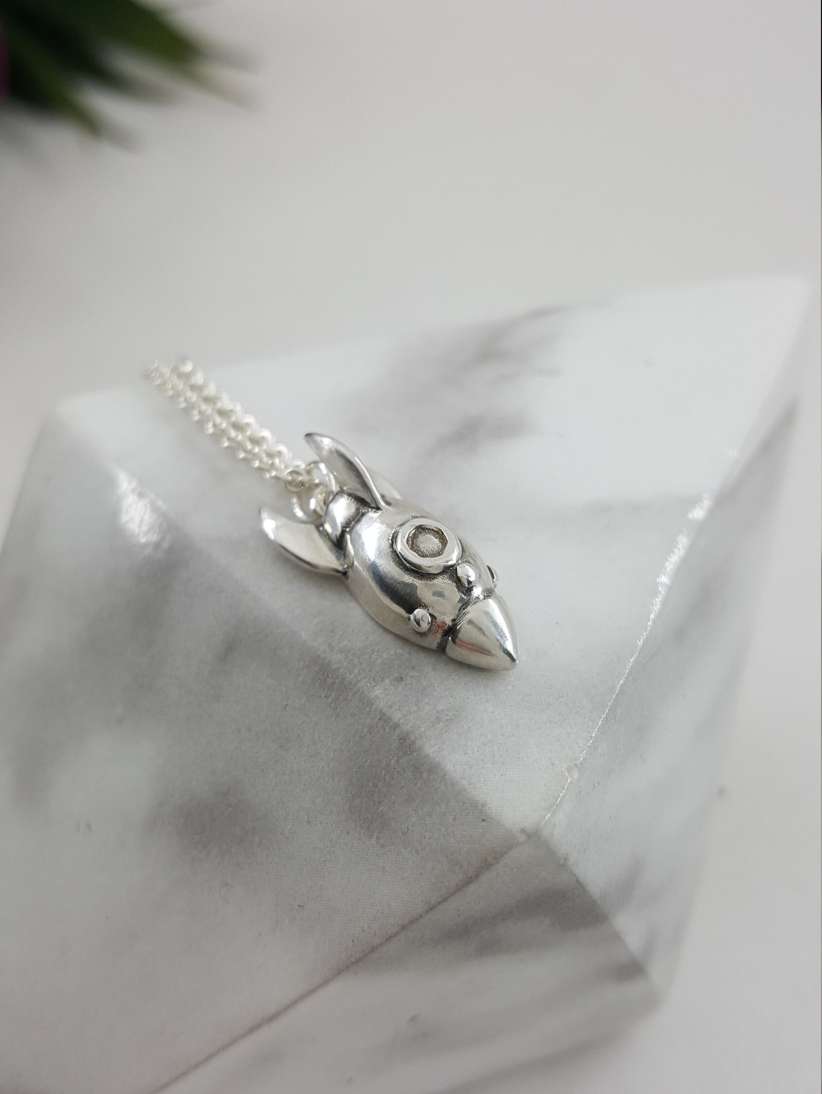 Rocket Ship Necklace in Sterling Silver, Silver Spaceship