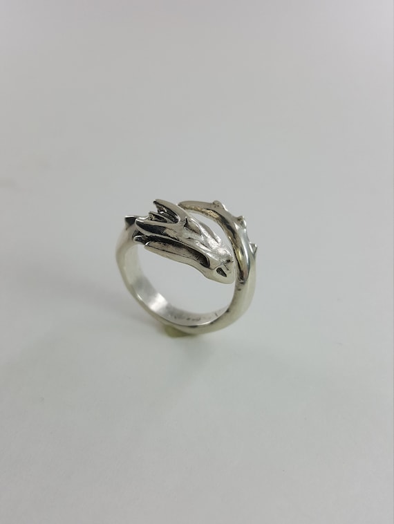 Mens Fine Solid 925 Sterling Thai Silver  Dragon Ring Adjustable Size 8 9 10 