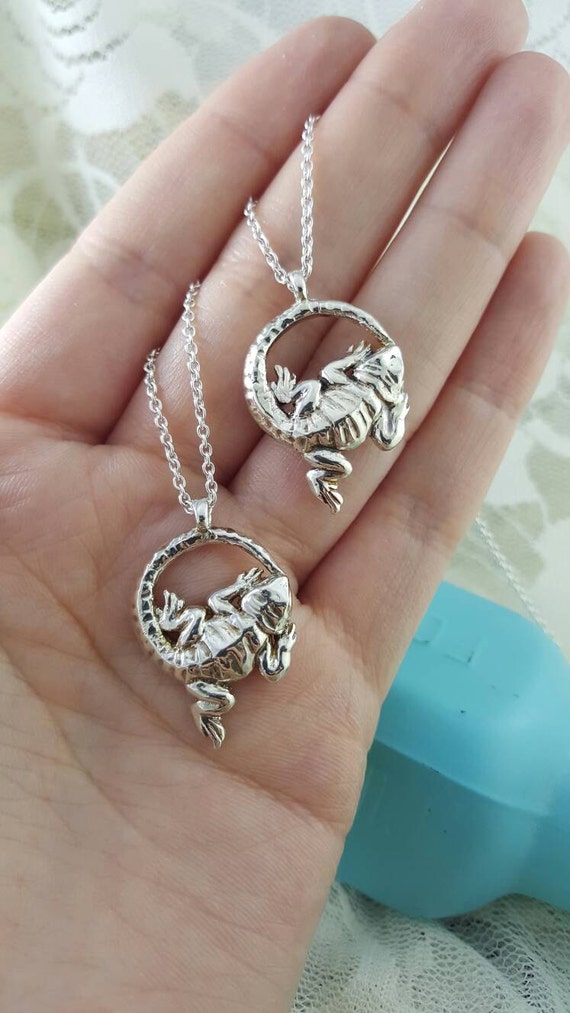 Bearded Dragon Necklace in Sterling Silver Silver Beardie Pendant