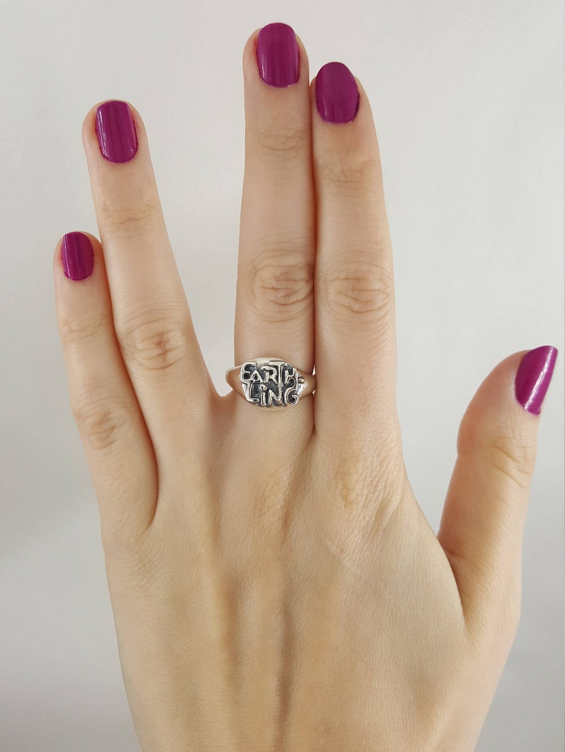 Earthling Ring in Sterling Silver Space geek jewelry Outer Space Ring Alien Ring Silver Silver Earthling Ring Silver Alien Ring