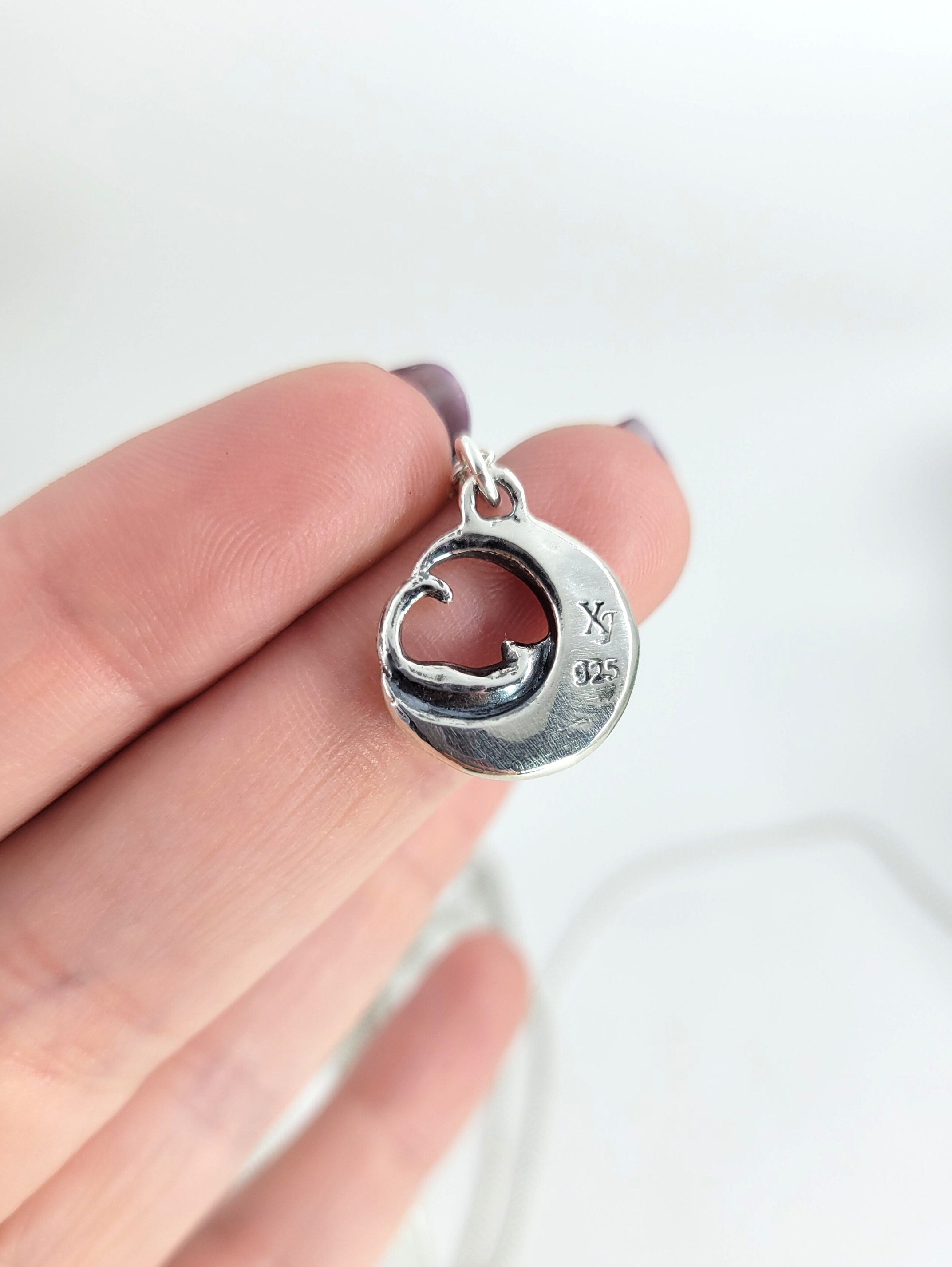 Colgante De Plata De Ley 925 - Gato En Luna Creciente, Joyería De Brujería Y Magia