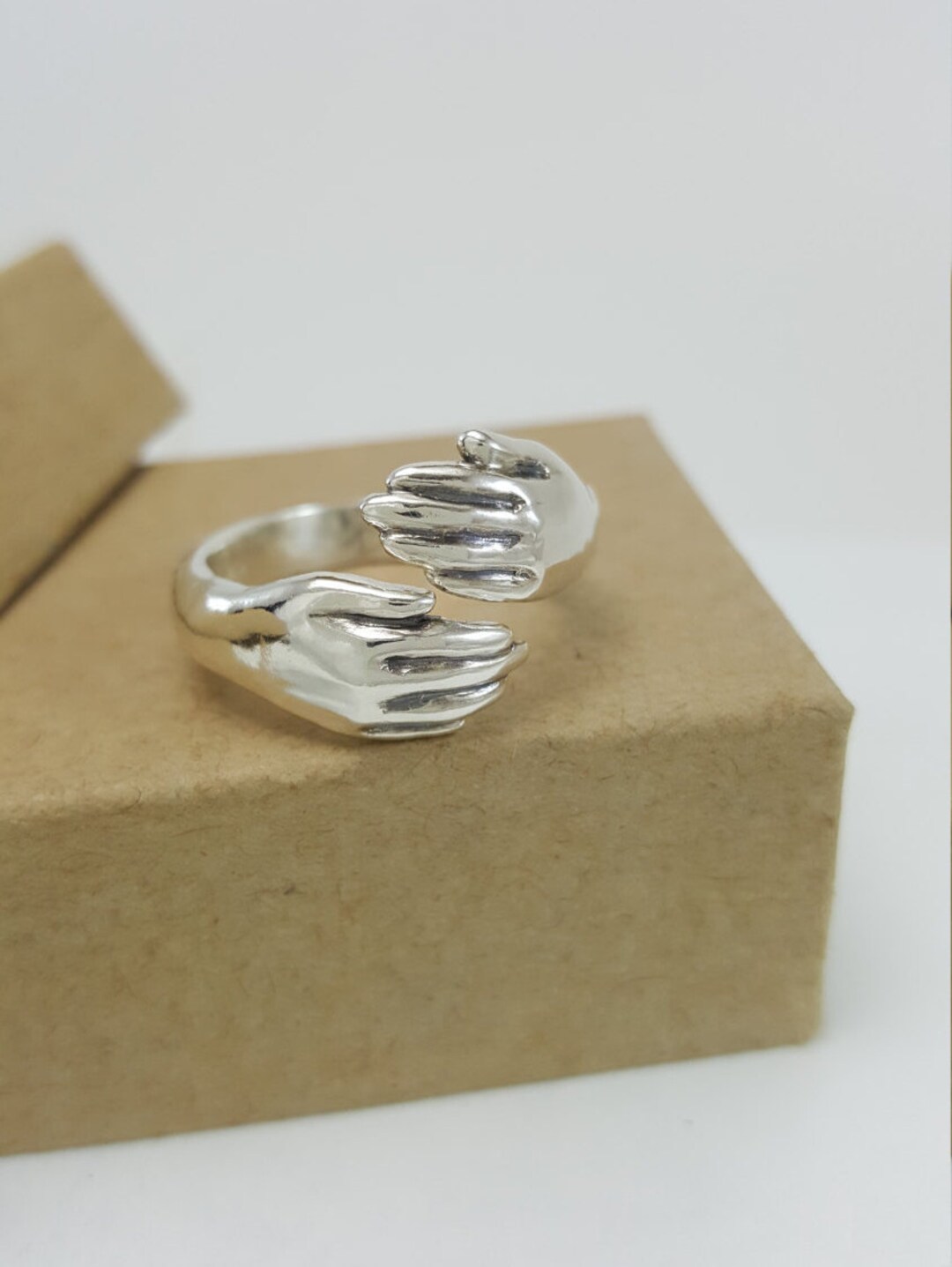 Hug Ring in Sterling Silver, Silver Hug Ring, Hugging Hands Ring ...