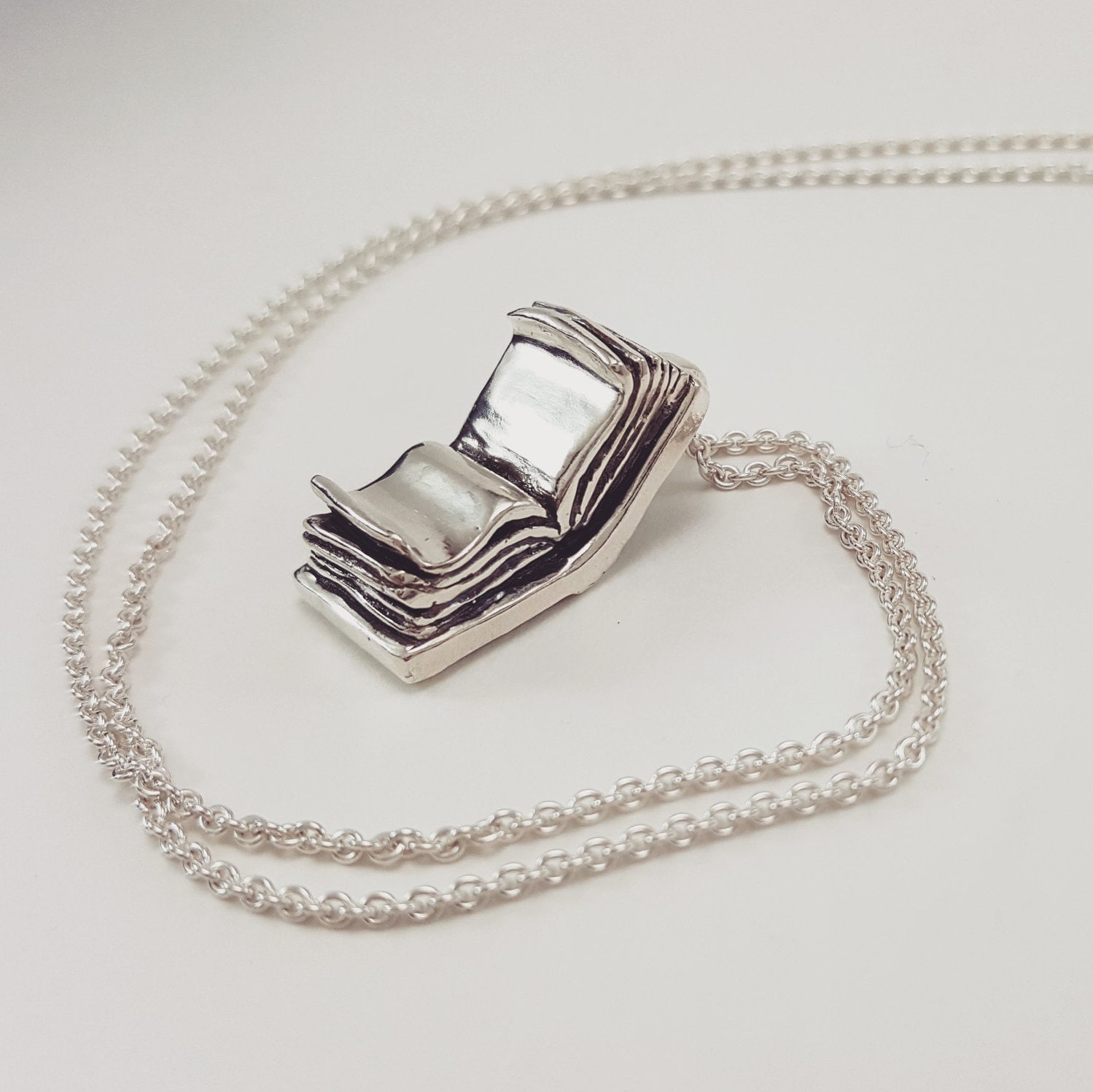 Open Book Necklace in Sterling Silver Silver Book Pendant Etsy