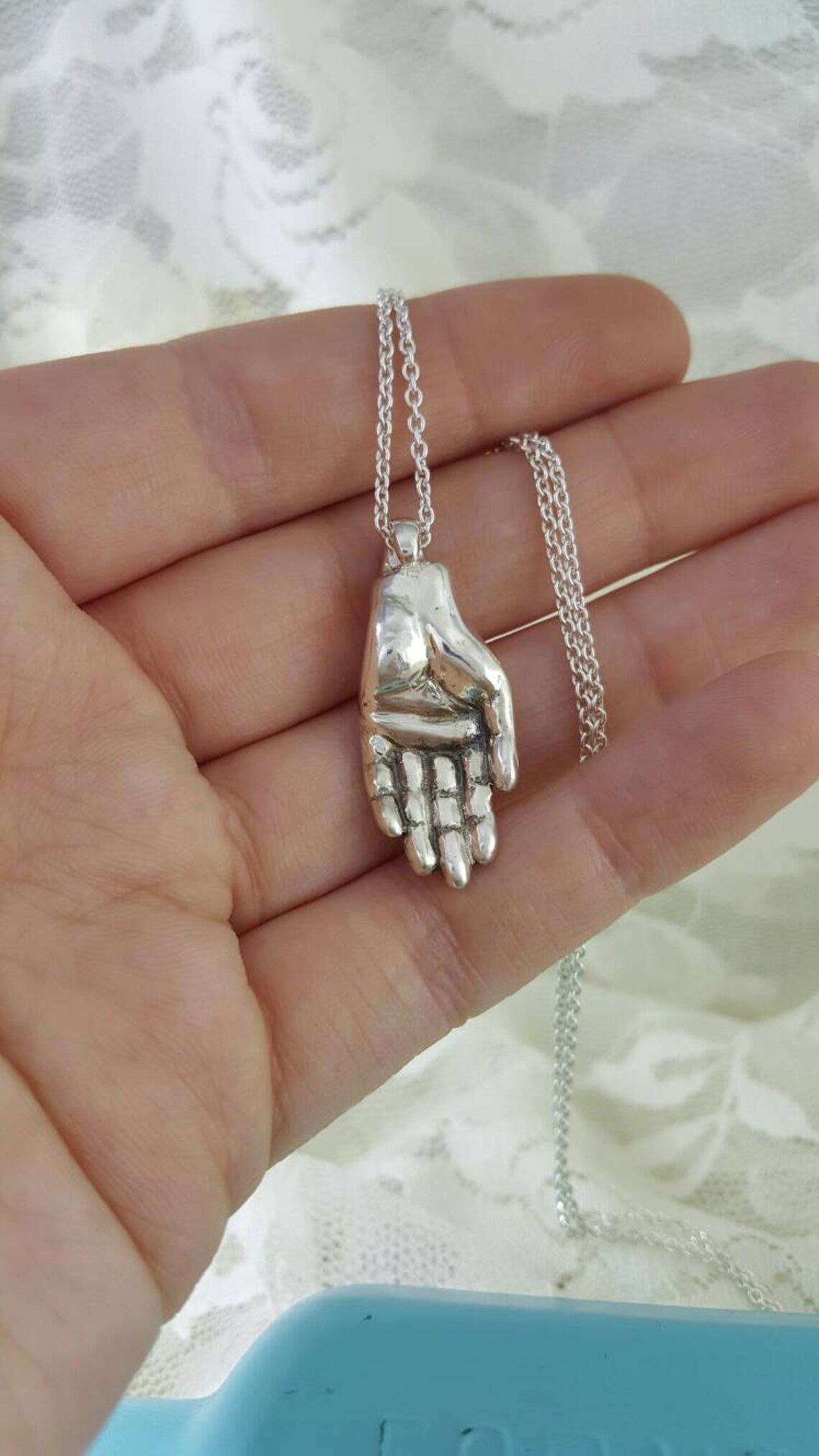 Open Hand Pendant in Sterling Silver Handmade Hand Necklace Etsy