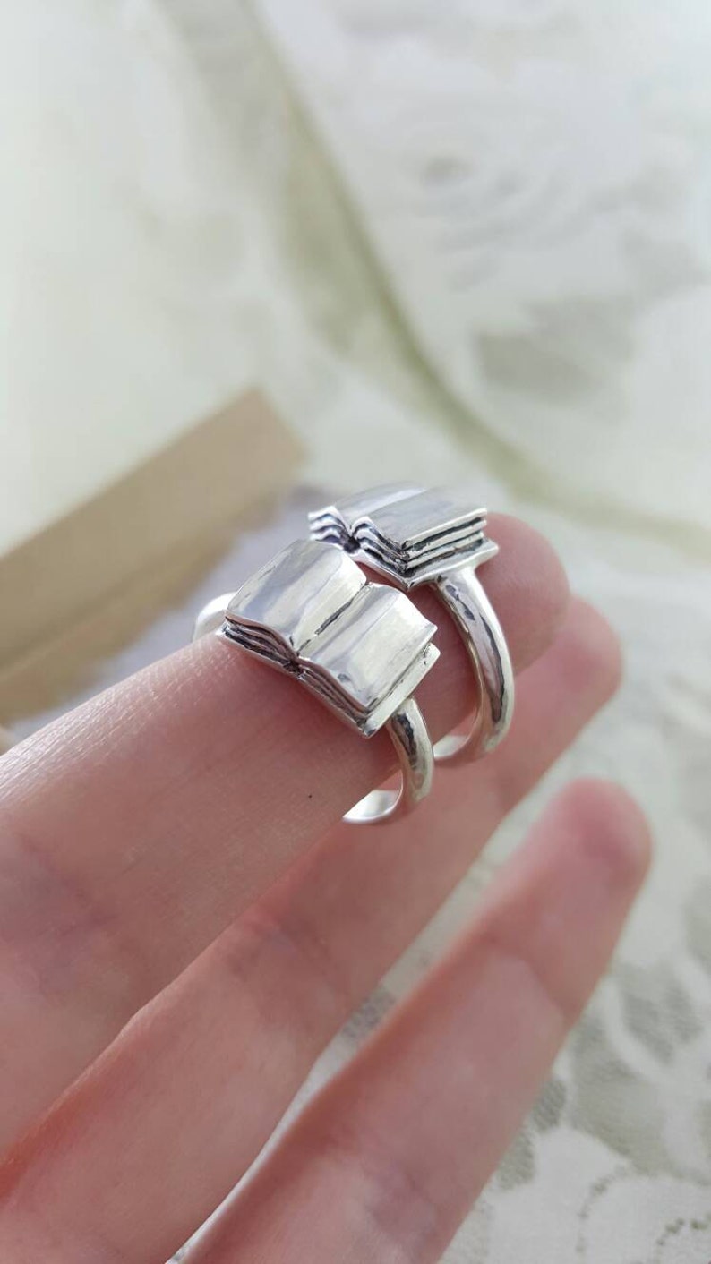 Open Book Ring in Sterling Silver , handmade silver book ring, book lover ring, geek jewelry, love to read, bookworm ring, gift for teacher image 4