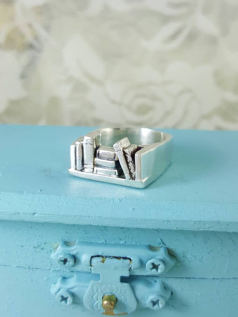 Bookshelf Ring in Sterling Silver Silver Bookshelf Ring Book Etsy