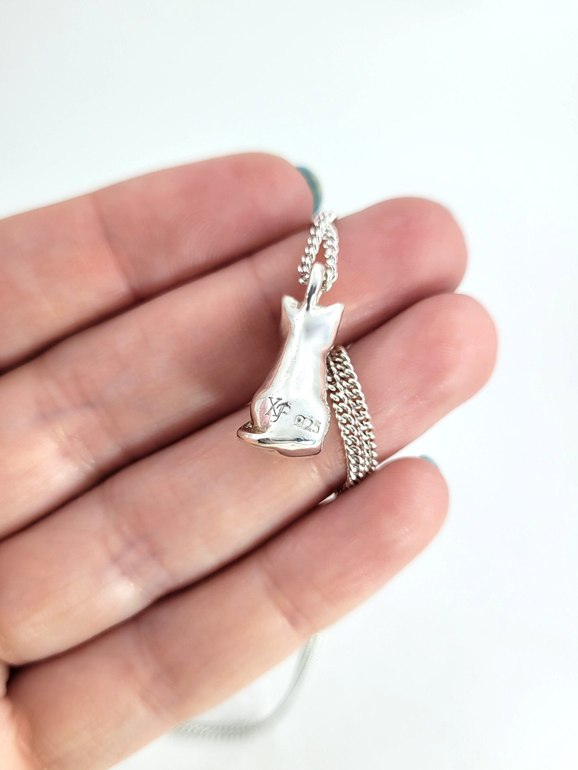 Cat Necklace in Sterling Silver Silver Cat Charm Silver Cat Etsy