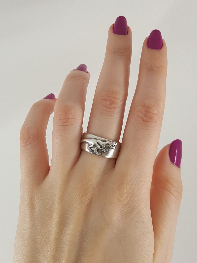 T-rex Ring in Sterling Silver, T Rex Ring, Wide Band Dinosaur Ring ...