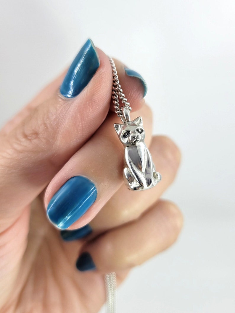 Cat Necklace in Sterling Silver Silver Cat Charm Silver Cat Etsy