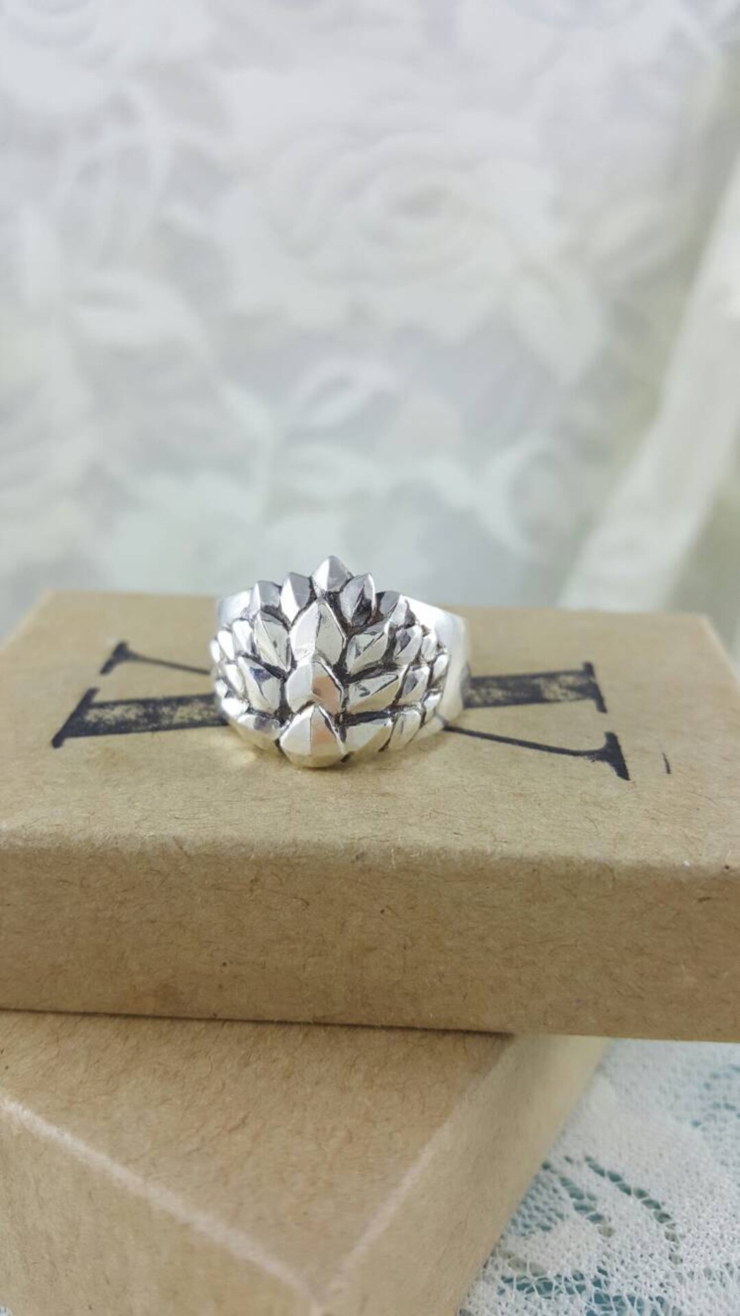 Wide Band Dragon Scales Ring in Sterling Silver, Silver Dragon