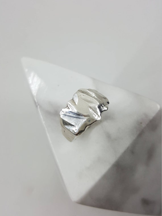 Rock Face Ring in Sterling Silver, Silver Textured Ring, Textured silver ring, unique silver organic wide band ring, silver mountain ring