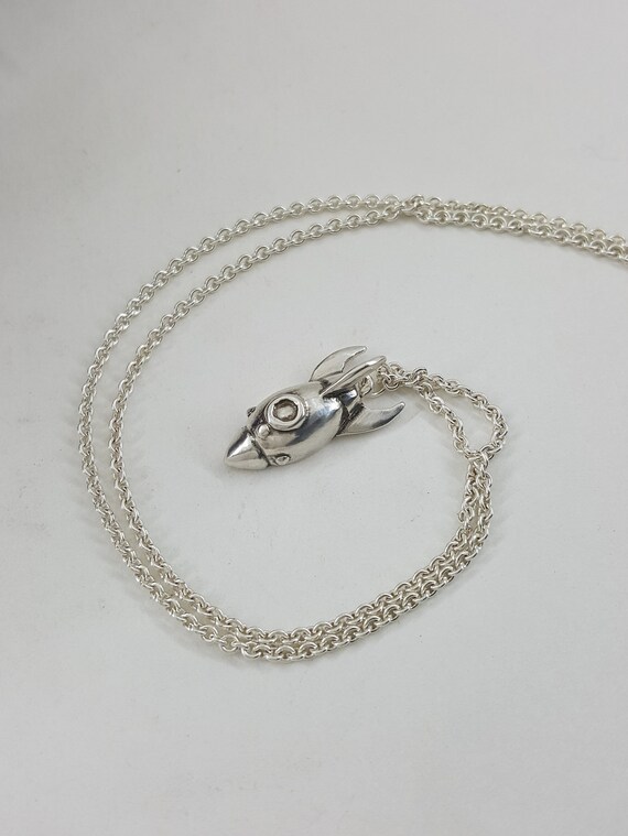 Rocket Ship Necklace in Sterling Silver, Silver Spaceship