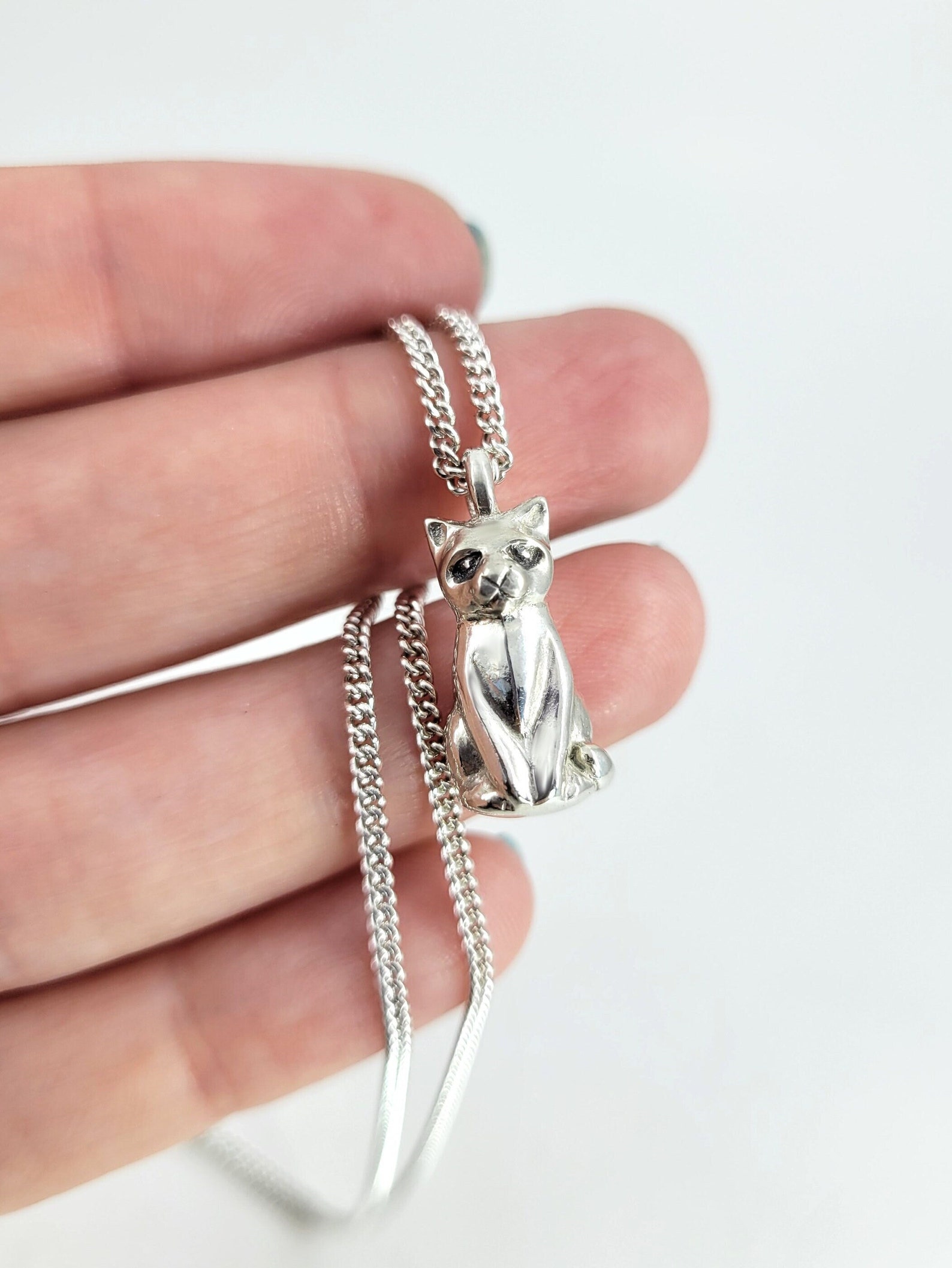 Cat Necklace in Sterling Silver Silver Cat Charm Silver Cat Etsy