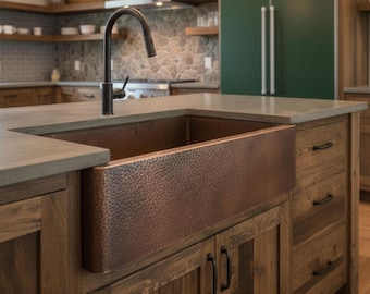 Handmade Copper Farmhouse Sink, Retro Patina Finish, Rustic Undermount Kitchen Sink
