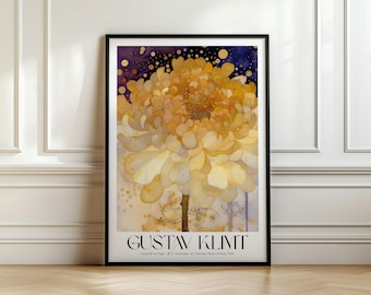 Klimt Floral Artwork | Art Nouveau Decorative Print, Chrysanthemum Poster, Klimt Gold Botanical Art, Vienna Secession, Klimt Museum Poster