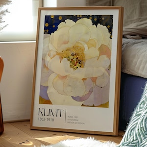 Klimt Museum Poster Floral | Art Nouveau Wall Art, Gustav Klimt Inspired Art Print, Blooming White Flower Decor, Elegant Home Artwork image 3