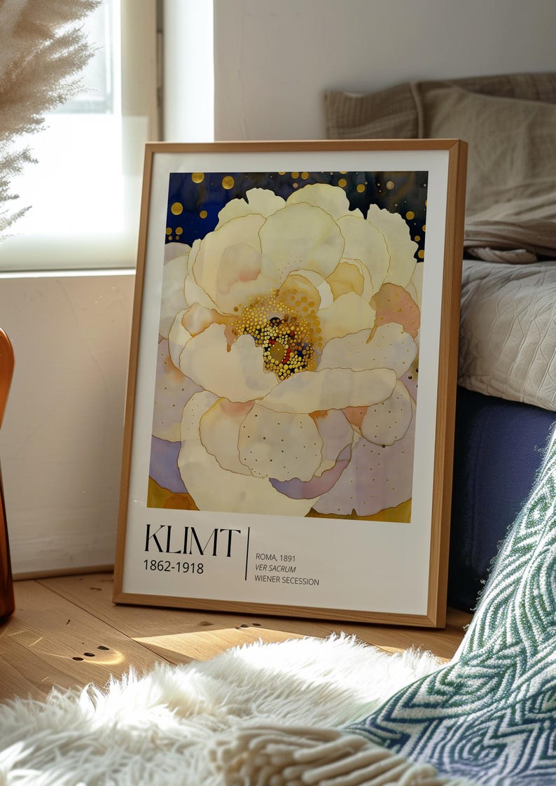Klimt Museum Poster Floral | Art Nouveau Wall Art, Gustav Klimt Inspired Art Print, Blooming White Flower Decor, Elegant Home Artwork image 3