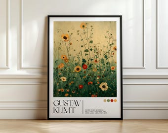 Gustav Klimt Museum Print | Art Nouveau Floral Art, Klimt Inspired Floral Art, Vienna Secession Wildflowers Painting, European Gallery Print