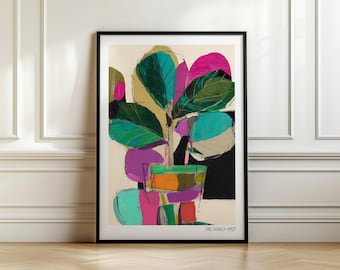 Picasso Colourful Plant Artwork | Maximalist House Plant Wall Art Colorful Eclectic Art Print Dopamine Decor Plant Art Indoor Plant Print