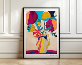 Picasso Colourful Abstract Flower Artwork | Maximalist Wall Art Colorful Eclectic Art Print Dopamine Decor Flower Art Hallway Art Print