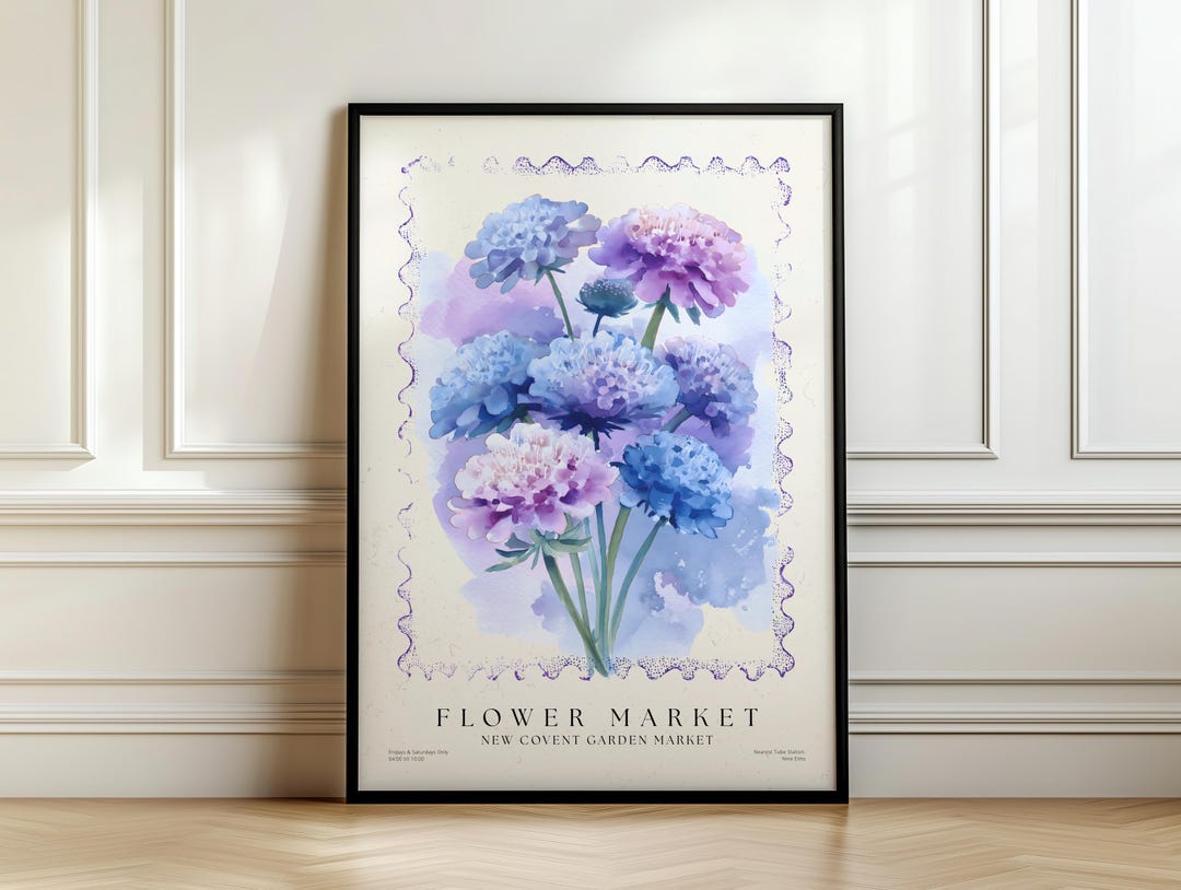 Watercolor Hydrangea Floral Print | Flower Market Art, Stamp Style ...