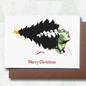 Bride of Frankenstein Christmas Card, Monster Christmas Card, Christmas Tree, UK Handmade Card, Free Postage, Plastic Free Packaging