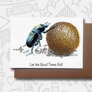 Beetle Insect Birthday Card, Dung Beetle Wildlife Nature Animal Greetings Card, Funny Card, UK Handmade Handprinted