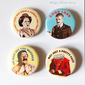 Cool Ghosts TV Show Badges. The Captain, Sir Humphrey Bone, Lady Button, Scout Leader Pat, Button Pin Badges Set of 4, 38mm.