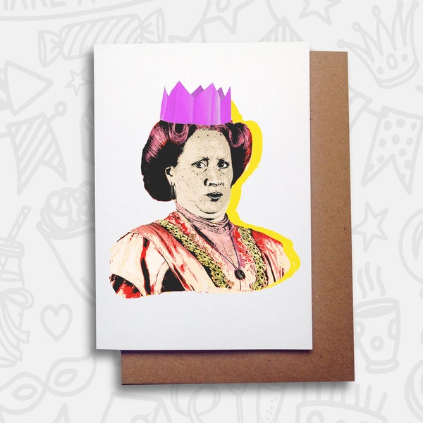 Ghosts Comedy TV Show, Lady Button Birthday Celebration Greetings Card. FSC Certified Card, Recycled Envelope. Handmade in UK