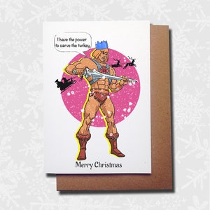 He-Man Masters of the Universe Christmas Card. UK Handmade, Handprinted