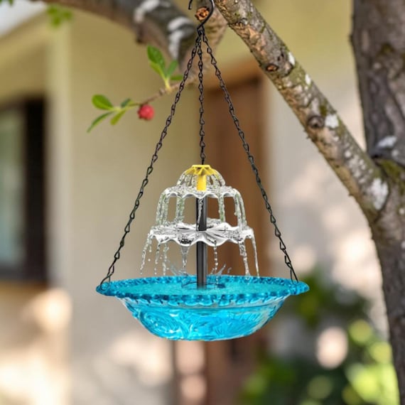 Solar Waterfall Fountain & Hummingbird Feeder – Hanging Outdoor Bird Feeder – Garden Bird Bath – Solar Hanging Water Fountain Decor